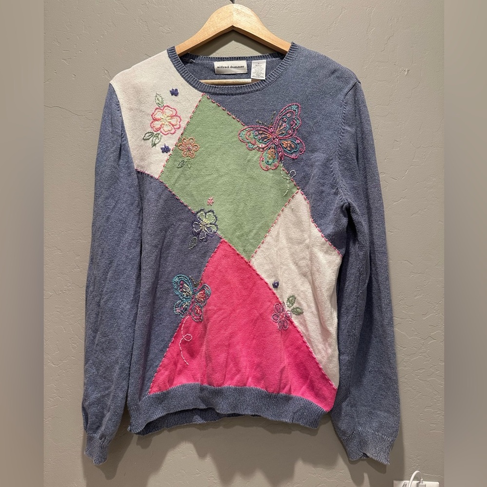 Vintage Alfred Dunner Colorful Butterfly Beaded Sweater‎ Size Large Coquette